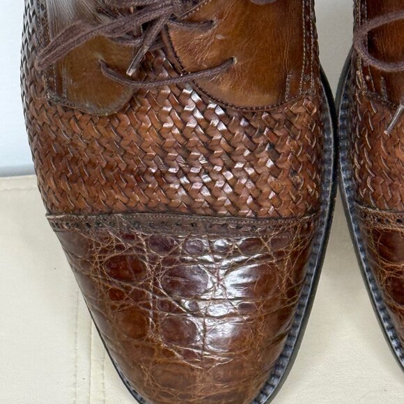 Mezlan Mens Dress Shoes Woven Leather Genuine Crocodile Croc Brown Size 11 W main image 13
